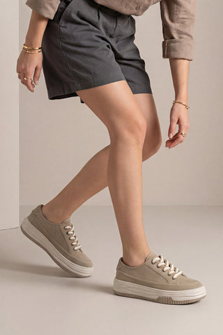 Kadın Sneaker Kalın Taban Spor Ayakkabı Kotnel - Camel Süet