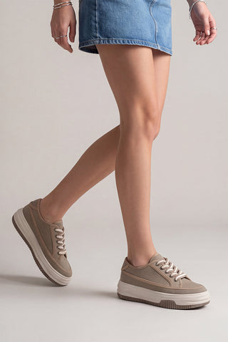 Kadın Sneaker Kalın Taban Spor Ayakkabı Kotnel - Vizon Keten