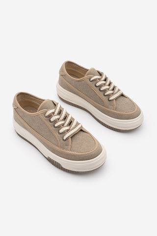 Kadın Sneaker Kalın Taban Spor Ayakkabı Kotnel - Vizon Keten