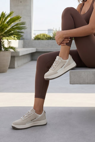 Kadın Sneaker Kalın Taban Spor Ayakkabı Loske - Bej Süet