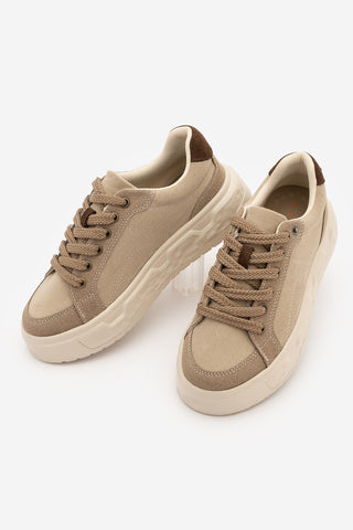 Kadın Sneaker Süet Kalın Ultra Hafif Taban Spor Ayakkabı Keten Noska - Bej