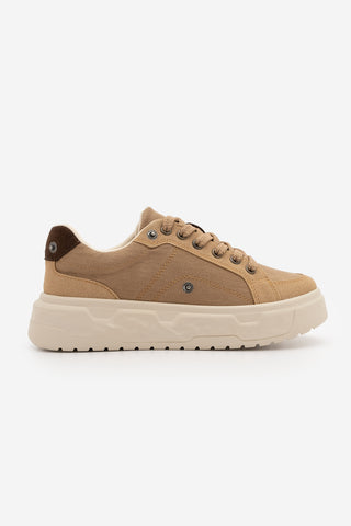 Kadın Sneaker Süet Kalın Ultra Hafif Taban Spor Ayakkabı Keten Noska - Camel