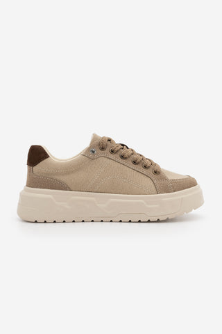 Kadın Sneaker Süet Kalın Ultra Hafif Taban Spor Ayakkabı Keten Noska - Bej
