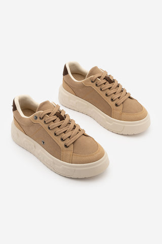 Kadın Sneaker Süet Kalın Ultra Hafif Taban Spor Ayakkabı Keten Noska - Camel