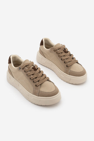 Kadın Sneaker Süet Kalın Ultra Hafif Taban Spor Ayakkabı Keten Noska - Bej