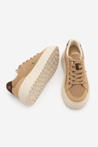 Kadın Sneaker Süet Kalın Ultra Hafif Taban Spor Ayakkabı Keten Noska - Camel
