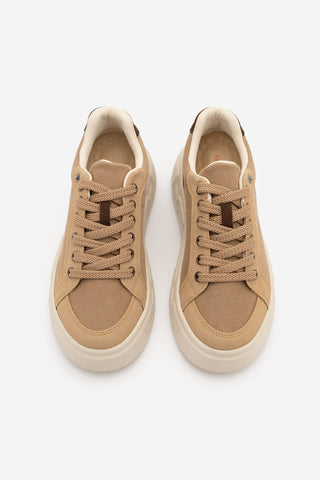 Kadın Sneaker Süet Kalın Ultra Hafif Taban Spor Ayakkabı Keten Noska - Camel
