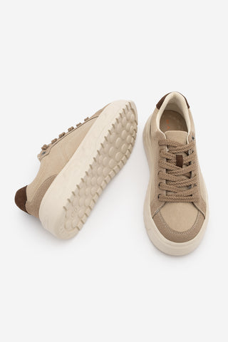 Kadın Sneaker Süet Kalın Ultra Hafif Taban Spor Ayakkabı Keten Noska - Bej