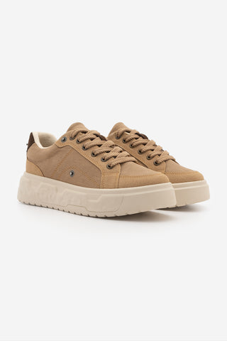 Kadın Sneaker Süet Kalın Ultra Hafif Taban Spor Ayakkabı Keten Noska - Camel
