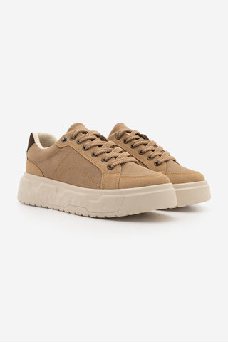 Kadın Sneaker Süet Kalın Ultra Hafif Taban Spor Ayakkabı Keten Noska - Camel