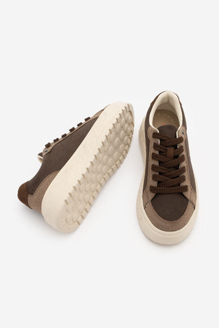 Kadın Sneaker Süet Kalın Ultra Hafif Taban Spor Ayakkabı Keten Noska - Kahve