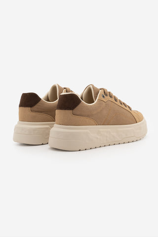 Kadın Sneaker Süet Kalın Ultra Hafif Taban Spor Ayakkabı Keten Noska - Camel