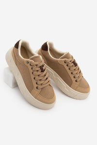 Kadın Sneaker Süet Kalın Ultra Hafif Taban Spor Ayakkabı Keten Noska - Camel