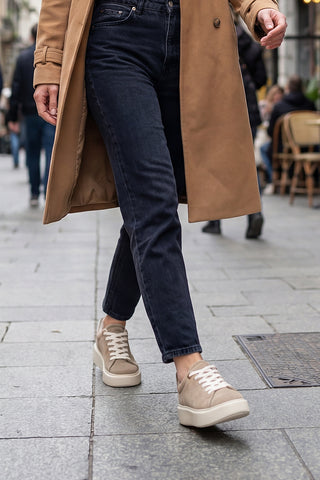 Kadın Sneaker Kalın Taban Spor Ayakkabı Rofke - Bej Süet