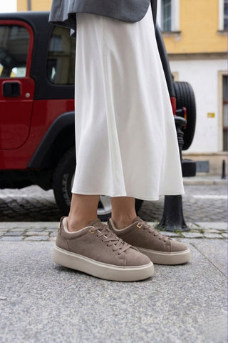 Kadın Sneaker Kalın Taban Spor Ayakkabı Rofke - Vizon Süet