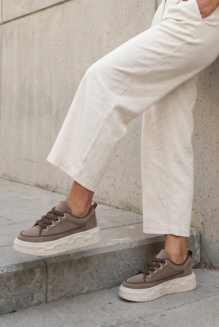 Kadın Sneaker Kalın Ultra Hafif Taban Spor Ayakkabı Tosge - Kahve Süet