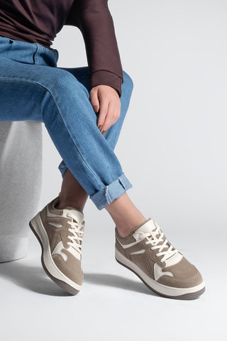 Kadın Sneaker Spor Ayakkabı Gosfin - Vizon Süet