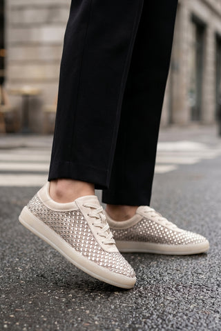 Kadın Sneaker Altın Taşlı Fileli Spor Ayakkabı Zenisa - Bej Taş