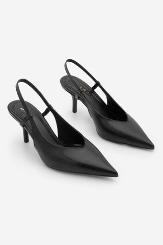 Kadın Stiletto Arkadan Bantlı Topuklu Ayakkabı Nogra - Siyah Yılan