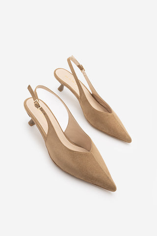 Kadın Stiletto Sivri Burun Kısa Klasik Topuklu Ayakkabı Orvani - Camel Süet