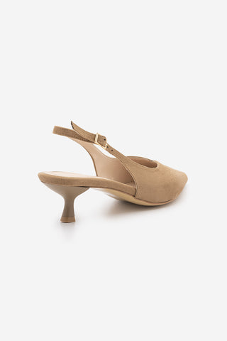 Kadın Stiletto Sivri Burun Kısa Klasik Topuklu Ayakkabı Orvani - Camel Süet