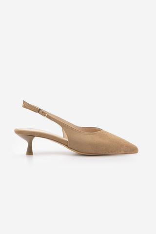 Kadın Stiletto Sivri Burun Kısa Klasik Topuklu Ayakkabı Orvani - Camel Süet
