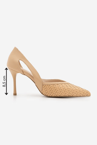 Kadın Stiletto Örgü Desen Topuklu Ayakkabı Tagilo - Camel