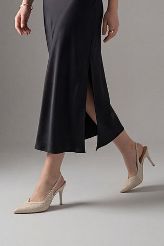 Kadın Stiletto Örgü Desen Topuklu Ayakkabı Vigesa - Ekru