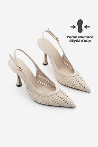 Kadın Stiletto Sivri Burun El Örgüsü Klasik Topuklu Ayakkabı Nules - Ekru