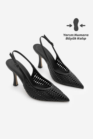 Kadın Stiletto Sivri Burun El Örgüsü Klasik Topuklu Ayakkabı Nules - Siyah