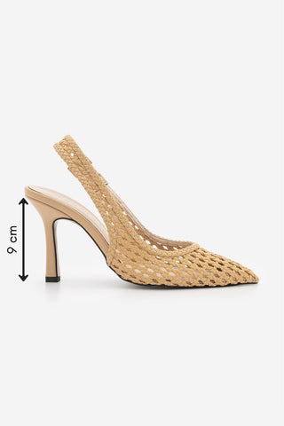 Kadın Stiletto Sivri Burun El Örgüsü Klasik Topuklu Ayakkabı Verina - Camel