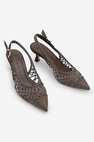 Kadın Stiletto Sivri Burun Fileli El Örgüsü Klasik Topuklu Ayakkabı Onvela - Kahve Hasır