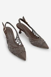 Kadın Stiletto Sivri Burun Fileli El Örgüsü Klasik Topuklu Ayakkabı Onvela - Kahve Hasır