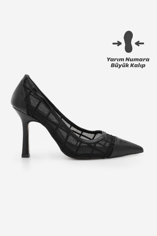 Kadın Stiletto Sivri Burun Fileli Topuklu Ayakkabı Zirva - Siyah
