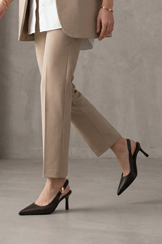 Kadın Stiletto Sivri Burun Tokalı Klasik Topuklu Ayakkabı Zelor - Kahve