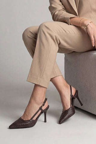 Kadın Stiletto Örgü Desen Klasik Topuklu Ayakkabı Arisa - Kahve