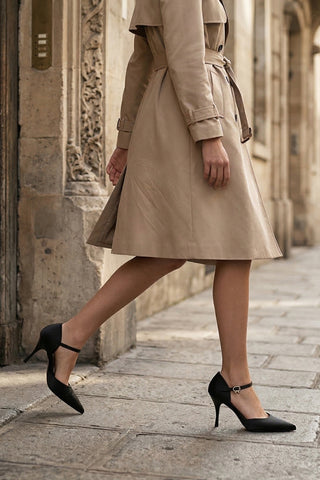 Kadın Stiletto Sivri Burun Topuklu Ayakkabı Peltun - Siyah Saten