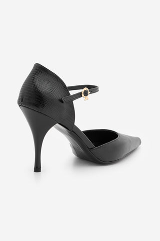 Kadın Stiletto Sivri Burun Topuklu Ayakkabı Peltun - Siyah Yılan