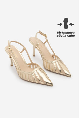 Kadın Stiletto Sivri Burun Klasik Topuklu Ayakkabı Sivon - Altın