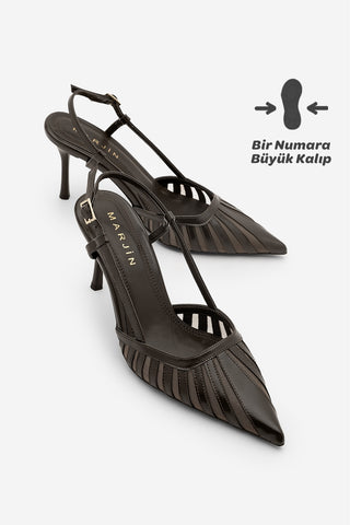 Kadın Stiletto Sivri Burun Klasik Topuklu Ayakkabı Sivon - Kahve