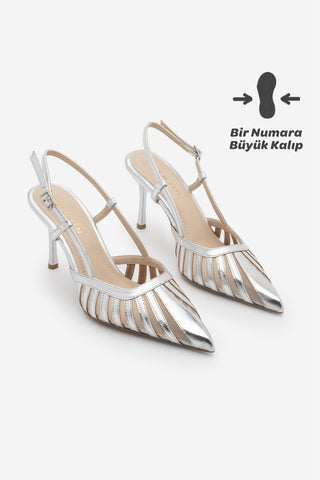 Kadın Stiletto Sivri Burun Klasik Topuklu Ayakkabı Sivon - Gümüş