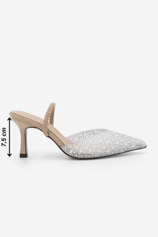 Kadın Stiletto Taşlı Abiye Topuklu Ayakkabı Lala - Bej