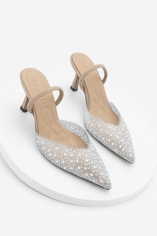 Kadın Stiletto Taşlı Abiye Topuklu Ayakkabı Lala - Bej