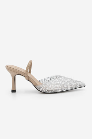 Kadın Stiletto Taşlı Abiye Topuklu Ayakkabı Lala - Bej
