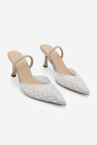 Kadın Stiletto Taşlı Abiye Topuklu Ayakkabı Lala - Bej