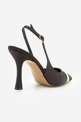 Kadın Stiletto Taşlı İnce Topuklu Ayakkabı Belove - Siyah Saten