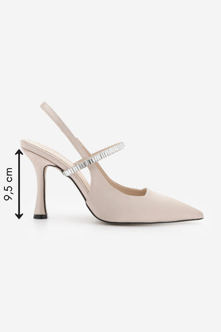Kadın Stiletto Taşlı Topuklu Ayakkabı Lovan - Bej Saten