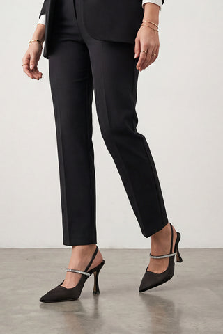 Kadın Stiletto Taşlı Topuklu Ayakkabı Lovan - Siyah Saten