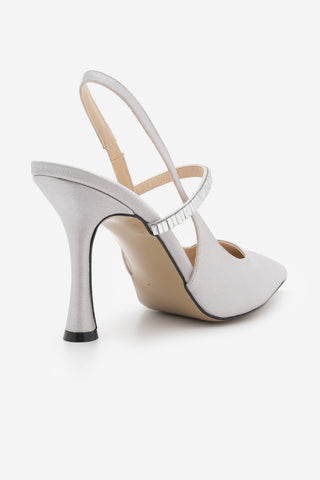 Kadın Stiletto Taşlı Topuklu Ayakkabı Lovan - Gümüş  Saten