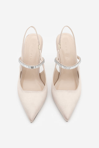 Kadın Stiletto Taşlı Topuklu Ayakkabı Lovan - Bej Saten